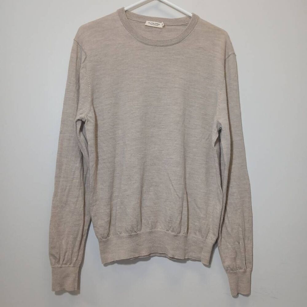 Suitsupply mens large crewneck sweater 100% merino wool tan beige pullover